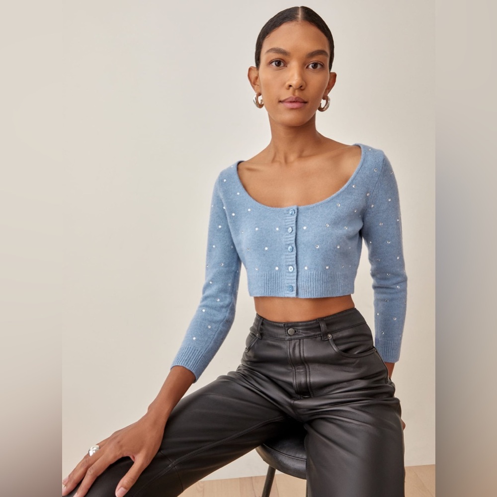 Reformation Nathalia crop wool cardigan with rhinestones
